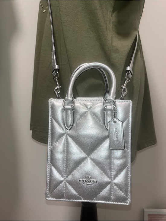 Coach Handbags - NWOT COACH Metallic Silver Diamond Quilted Mini Tote Bag